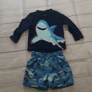 Baby boy swim trucks and rash guard set